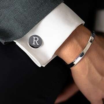 LOYALLOOK Black Initial R Cufflinks & Tie Clip for Men