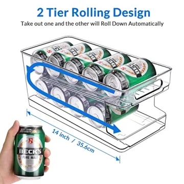 BingoHive Rolling Soda Can Organizer for Refrigerator Can Dispenser for Beer Soda Seltzer Pop Can Soda Organizer for 10 Standard Size 11.15oz or 12oz Cans Holder Storage Pantry Organization