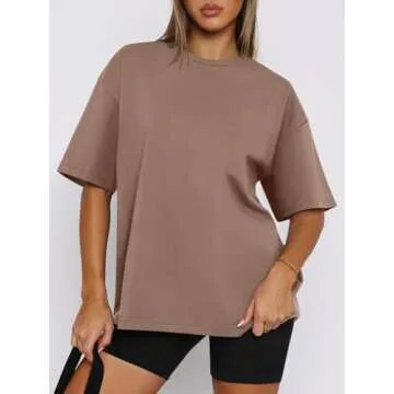 REORIA Womens Oversized Workout T Shirts Summer Crewneck Athletic Plus Size Tops Going Out Y2k Blous...