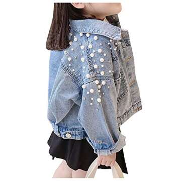Stylish SCOFEEL Toddler & Kids Girls Denim Jacket with Pearls