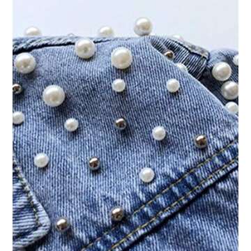 SCOFEEL Girls Denim Jacket with Pearls for Kids