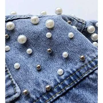 SCOFEEL Girls Denim Jacket with Pearls for Kids