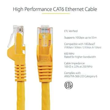 StarTech.com 1ft CAT6 Ethernet Cable - Yellow CAT 6 Gigabit Ethernet Wire -650MHz 100W PoE RJ45 UTP ...
