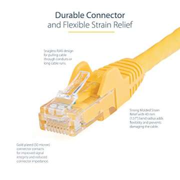 StarTech.com 1ft CAT6 Ethernet Cable - Yellow CAT 6 Gigabit Ethernet Wire -650MHz 100W PoE RJ45 UTP Network/Patch Cord Snagless w/Strain Relief Fluke Tested/Wiring is UL Certified/TIA (N6PATCH1YL)
