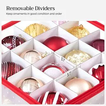 SONGMICS Large Christmas Ornament Storage Boxes, 3-Inch Balls, 8 Trays, 128 Slots, Plastic Christmas Storage Container with Lid, Dual Zippers, Side Handles, Cherry Red URFB029T01
