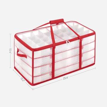 SONGMICS Large Christmas Ornament Storage Boxes, 3-Inch Balls, 8 Trays, 128 Slots, Plastic Christmas Storage Container with Lid, Dual Zippers, Side Handles, Cherry Red URFB029T01