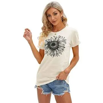 Cicy Bell Women's Sunflower Graphic Short Sleeve T Shirts Loose Summer Tops