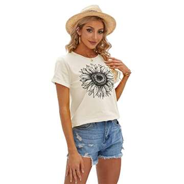 Cicy Bell Women's Sunflower Graphic Tee for Summer Fun
