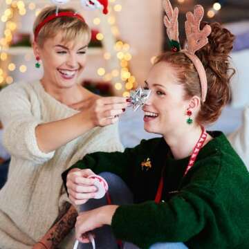 Christmas Earrings For Women Dangle Jewelry: Red And Green Christmas Bow Earrings Festive Christmas Earrings Holiday Earrings Dangling Xmas Drop Earrings Christmas Jewelry Gifts Christmas Ball Earring