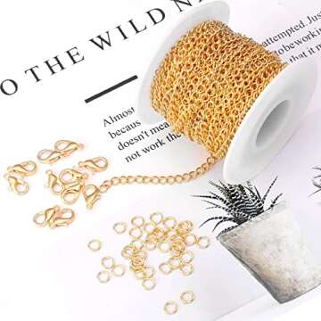 Forise 30 Feet Necklace Chains 3mm Twisted Links Chain for DIY Jewelry Making,Necklace Chains Set with 20Pcs Lobster Clasps 50Pcs Jump Rings