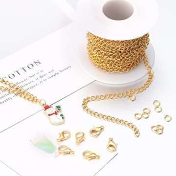 Forise 30 Feet Necklace Chains 3mm Twisted Links Chain for DIY Jewelry Making,Necklace Chains Set with 20Pcs Lobster Clasps 50Pcs Jump Rings