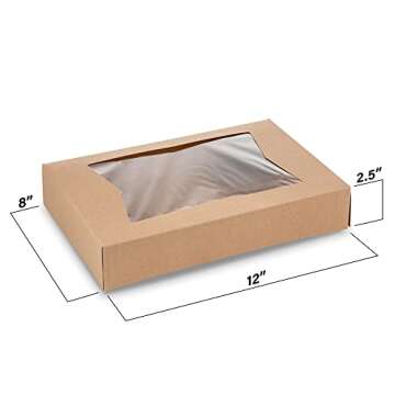 MT Products Brown Donut Boxes - 12" x 8" x 2 1/2" Auto Pop-Up Bakery Boxes with Window - (15 Pieces) Made in the USA