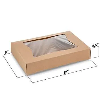 MT Products Brown Donut Boxes - 12" x 8" x 2 1/2" Auto Pop-Up Bakery Boxes with Window - (15 Pieces) Made in the USA