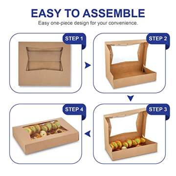 MT Products Brown Donut Boxes - 12" x 8" x 2 1/2" Auto Pop-Up Bakery Boxes with Window - (15 Pieces) Made in the USA