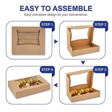 MT Products Brown Donut Boxes - 12" x 8" x 2 1/2" Auto Pop-Up Bakery Boxes with Window - (15 Pieces) Made in the USA
