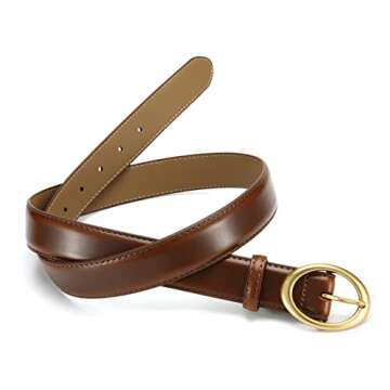 Womens Belt - CR Leather Belt Women Casual for Jeans Pants Dress - Belts with Gold Buckle for Women Fashion