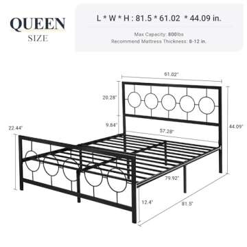 Allewie Queen Size Metal Platform Bed Frame with Modern and Vintage Style Headboard,No Box Spring Ne...
