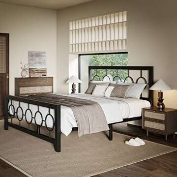 Allewie Queen Size Metal Platform Bed Frame with Modern and Vintage Style Headboard,No Box Spring Need,Easy Assembly,Noise-Free in Black