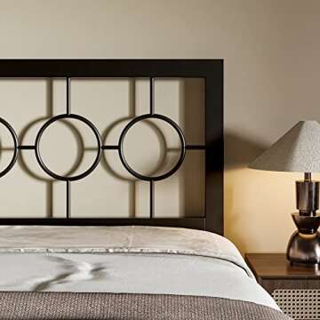 Allewie Queen Size Metal Platform Bed Frame with Modern and Vintage Style Headboard,No Box Spring Need,Easy Assembly,Noise-Free in Black