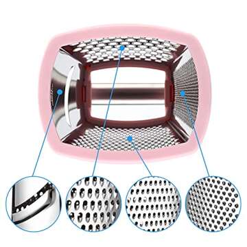 Spring Chef Professional Stainless Steel XL Parmesan Cheese Grater with Handle - 4 Sided Box Grater for Kitchen - Dishwasher Safe Carrot Shredder for Potato, Vegetables, Ginger - Pink Lemonade