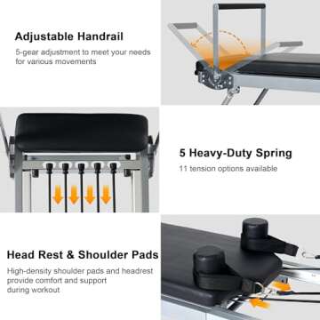 soges Foldable Pilates Reformer Machine for Home Gym, Pilates Workout Equipment for Beginner, Cardio Fitness High Strength Rebounder, Up to 300 lbs Weight Capacity