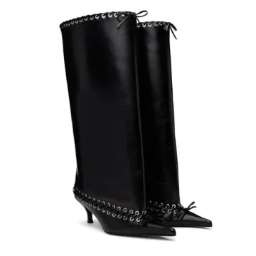 Goolita Women's Pointed Toe Knee High Boots with Kitten Heels
