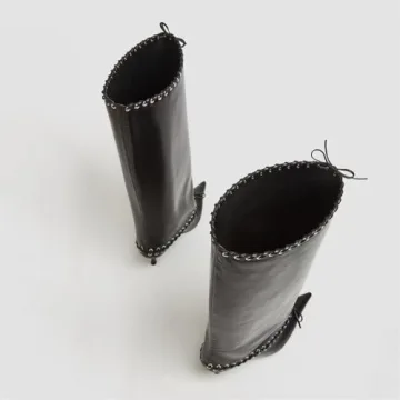 Goolita Women's Pointed Toe Knee High Boots with Kitten Heels