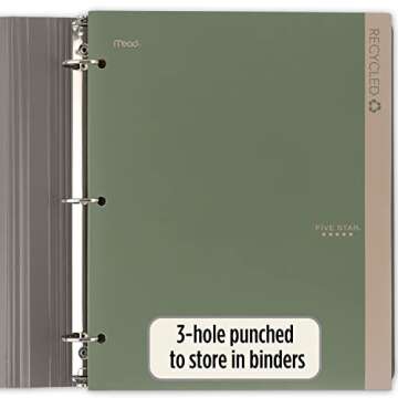 Five Star 2 Pocket Folders, 4 Pack, Recycled Plastic Folders with Stay-Put Tabs and Prong Fasteners, Fits 3-Ring Binder, Holds 11” x 8-1/2” Paper, Writable Label, Clay, Green, Blue, Gray (33002)
