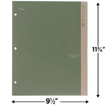 Five Star 2 Pocket Folders, 4 Pack, Recycled Plastic Folders with Stay-Put Tabs and Prong Fasteners, Fits 3-Ring Binder, Holds 11” x 8-1/2” Paper, Writable Label, Clay, Green, Blue, Gray (33002)