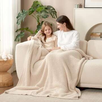 Snuggle Sac Sherpa Fleece Cream Throw Blanket for Couch 50" x 60", Warm Thick Cream Blankets for Winter, Soft Fuzzy Plush Throw Blanket for Chair, Sofa for Winter