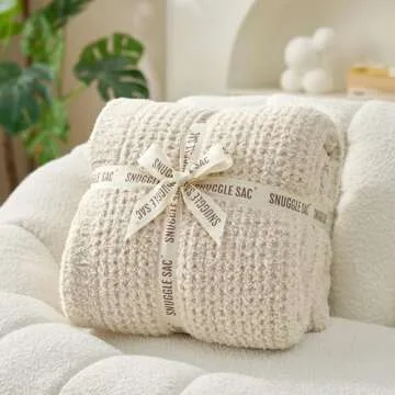 Snuggle Sac Sherpa Fleece Cream Throw Blanket for Couch 50" x 60", Warm Thick Cream Blankets for Winter, Soft Fuzzy Plush Throw Blanket for Chair, Sofa for Winter