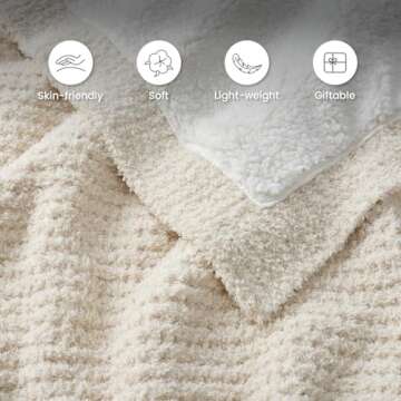 Snuggle Sac Sherpa Fleece Cream Throw Blanket for Couch 50" x 60", Warm Thick Cream Blankets for Winter, Soft Fuzzy Plush Throw Blanket for Chair, Sofa for Winter