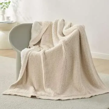 Snuggle Sac Sherpa Fleece Cream Throw Blanket for Couch 50" x 60", Warm Thick Cream Blankets for Winter, Soft Fuzzy Plush Throw Blanket for Chair, Sofa for Winter