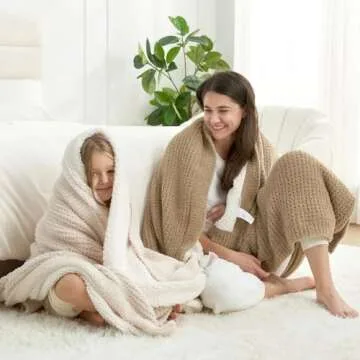 Snuggle Sac Sherpa Fleece Cream Throw Blanket for Couch 50" x 60", Warm Thick Cream Blankets for Winter, Soft Fuzzy Plush Throw Blanket for Chair, Sofa for Winter