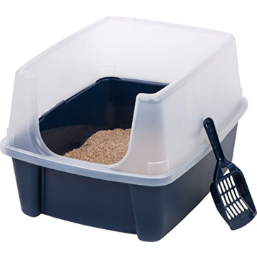 IRIS USA Large Cat Litter Box with Scoop, Open Top Cat Litter Pan, Navy
