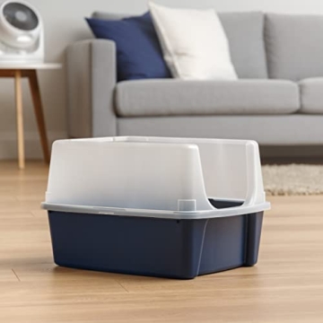 IRIS USA Large Cat Litter Box with Scoop, Open Top Cat Litter Pan, Navy