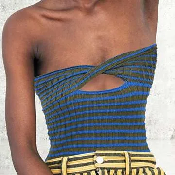 ACOSAP Women's Sexy Crop Top Sleeveless Striped Print Ribbed Knit Stretchy Strapless Tube Top