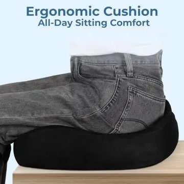 Large Seat Cushion for Office Chairs - Fits 22"x 20" Seats, Tailbone Pain Relief - Butt, & Coccyx, Hip, Pressure & Sciatica Relief - Gaming, Wheelchair, Car & Desk Ergonomic Pillow, Black