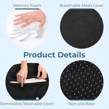 Large Seat Cushion for Office Chairs - Fits 22"x 20" Seats, Tailbone Pain Relief - Butt, & Coccyx, Hip, Pressure & Sciatica Relief - Gaming, Wheelchair, Car & Desk Ergonomic Pillow, Black