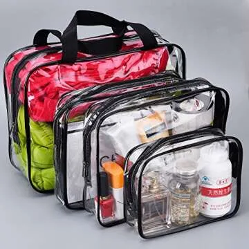 Hotop 4 Pieces Clear Make-up Bags Travel Toiletry Bag Organizers for Traveling Portable Cosmetic Pouch Set with Zipper Handle, Business Trip and School Bathroom, Water-proof