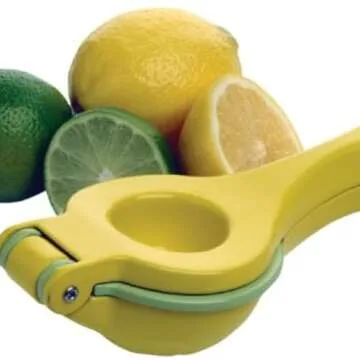 Amco 2-in-1 8.8-Inch Aluminum Squeezer - Comfortable Juicing for Strain-Free Experience, Kitchen Gadget for Juicing Lemons or Oranges (Yellow)
