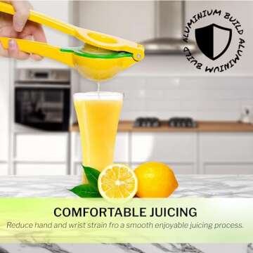 Amco 2-in-1 8.8-Inch Aluminum Squeezer - Comfortable Juicing for Strain-Free Experience, Kitchen Gadget for Juicing Lemons or Oranges (Yellow)