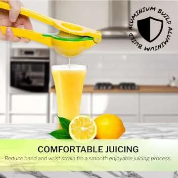Amco 2-in-1 8.8-Inch Aluminum Squeezer - Comfortable Juicing for Strain-Free Experience, Kitchen Gadget for Juicing Lemons or Oranges (Yellow)