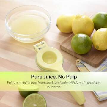 Amco 2-in-1 8.8-Inch Aluminum Squeezer - Comfortable Juicing for Strain-Free Experience, Kitchen Gadget for Juicing Lemons or Oranges (Yellow)