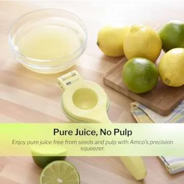 Amco 2-in-1 8.8-Inch Aluminum Squeezer - Comfortable Juicing for Strain-Free Experience, Kitchen Gadget for Juicing Lemons or Oranges (Yellow)