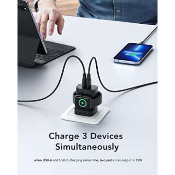 VRURC for Apple Watch Charger, PD 20W 3-in-1 Fast Charging Block with Magnetic Wireless Charging & Dual Ports, Foldable Plug USB C Wall Charger for iPhone 15 14 13, Android,Tablets etc-Black