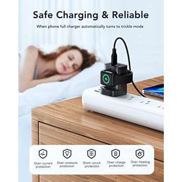 VRURC for Apple Watch Charger, PD 20W 3-in-1 Fast Charging Block with Magnetic Wireless Charging & Dual Ports, Foldable Plug USB C Wall Charger for iPhone 15 14 13, Android,Tablets etc-Black