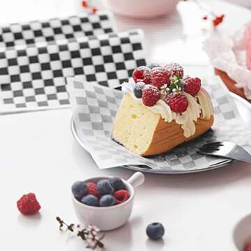 GeeRic Waxed Deli Paper Sheets 12 * 12 Inch, 100 Pcs Food Basket Liners for Sandwiches, Burgers, Checkered Deli Wrap Wax Paper Sheets Black