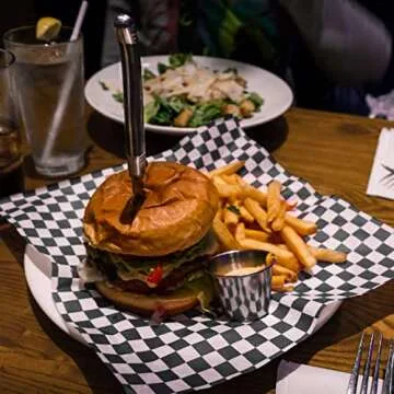 GeeRic Waxed Deli Paper Sheets 12 * 12 Inch, 100 Pcs Food Basket Liners for Sandwiches, Burgers, Checkered Deli Wrap Wax Paper Sheets Black