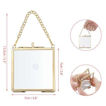 JUXYES Set of 4 Mini Brass Wall Hanging Photo Frame, Square Glass Hanging Picture Artwork Display Fr...